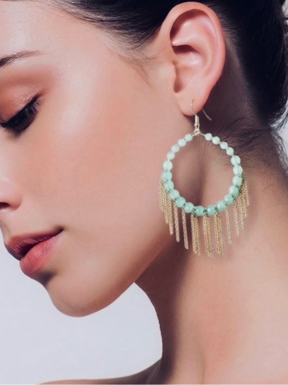Plunder Gold & Mint Beaded Hoop Earrings NWT